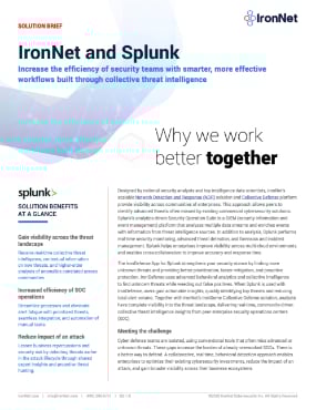 IronNet Ecosystem Integrations Sales Sheet Splunk