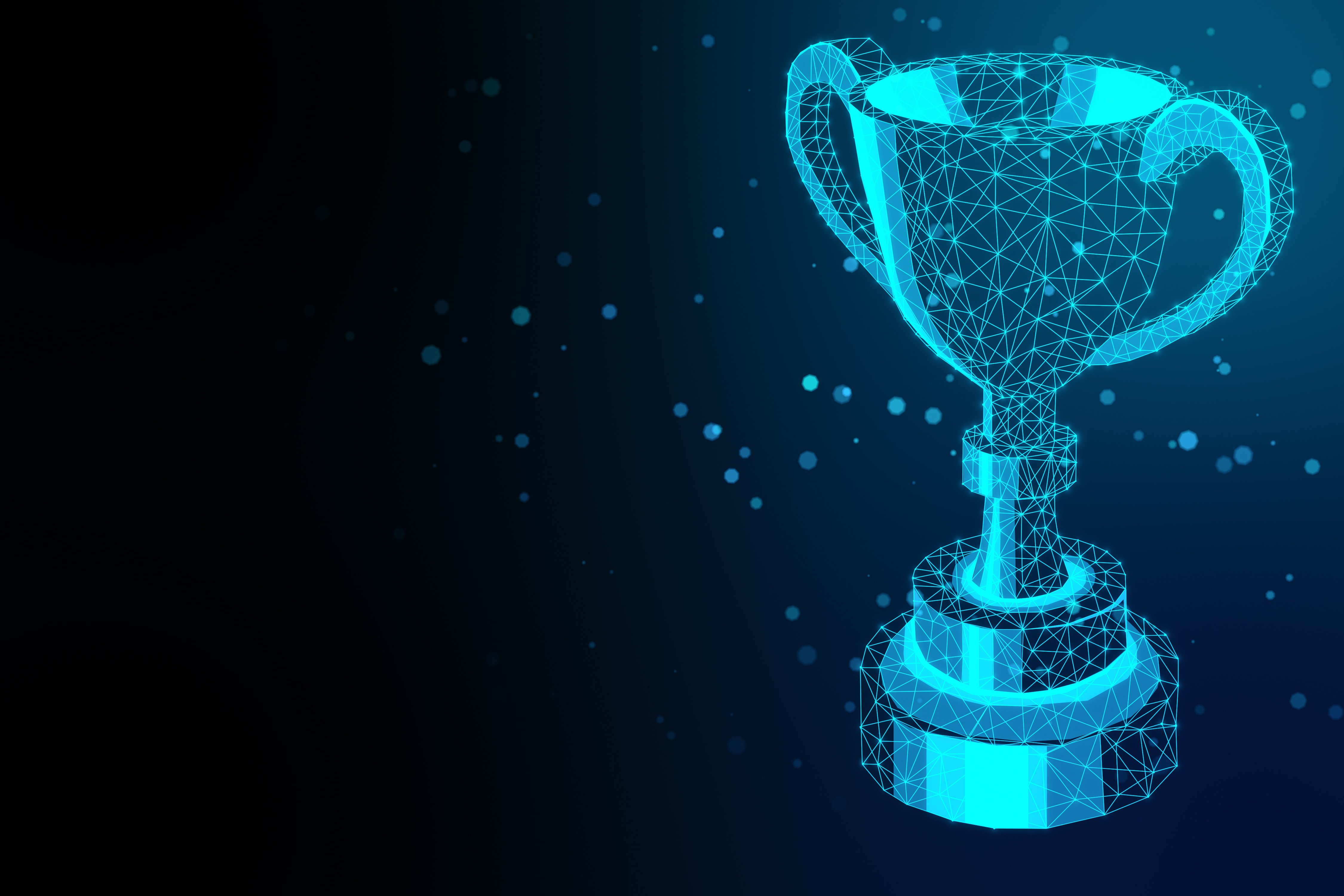 Graphic of a lighter blue award cup on a dark blue background